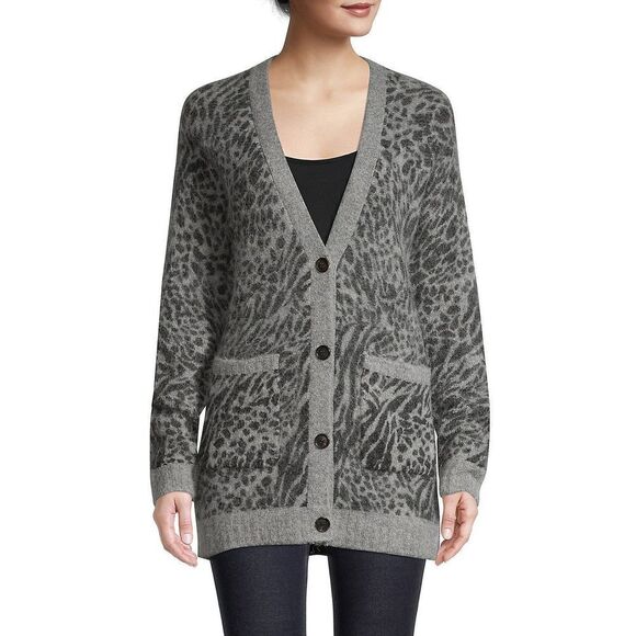 Rails Oslo Printed Alpaca & Wool-Blend Cardigan size L Gray Black - Picture 1 of 13